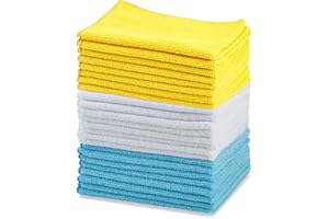 Amazon Basics Microfiber Cleaning Cloths, Lint Free, Absorbent, Streak Free, Non-Abrasive, Reusable and Washable, Pack of 24,