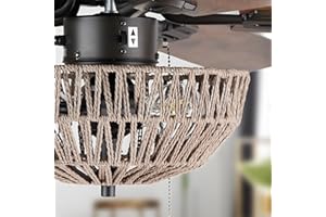 RIVER OF GOODS LED Boho Ceiling Fan with Hand Woven Brown/Natural Rope - Macrame Knot Work and Hemp Rope Style Eclectic Cotta