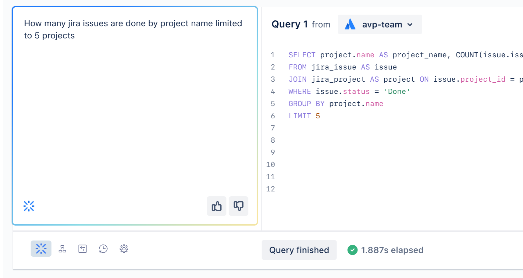 Atlassian Analytics での Atlassian Intelligence の操作例