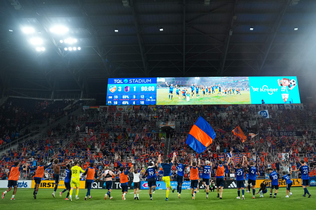 CINCINNATI, OHIO - MAY 18: FC Cincinnati against St. Louis City SC on May 18, 2024 at TQL Stadium in Cincinnati, Ohio.