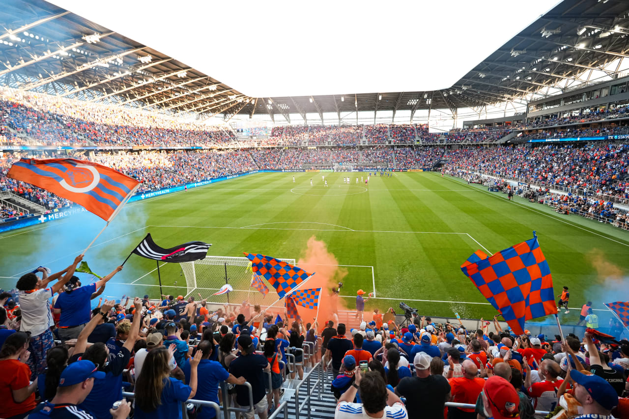 CINCINNATI, OHIO - MAY 18: FC Cincinnati against St. Louis City SC on May 18, 2024 at TQL Stadium in Cincinnati, Ohio.