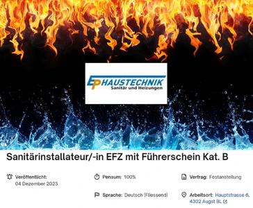 Wir Suchen Dich - Sanitärinstallateur Service u. Umbauten - EP Haustechnik - Augst - Baselland - Basel