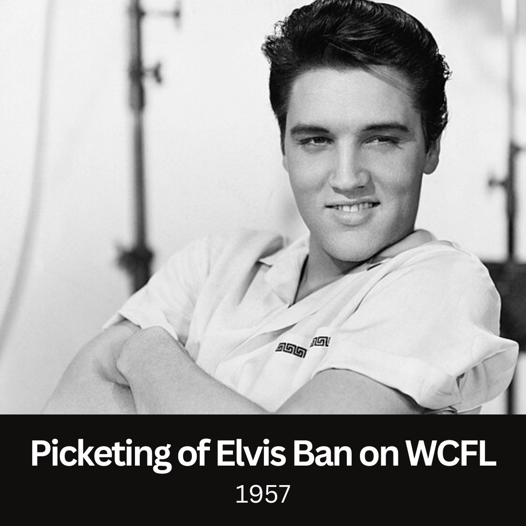 On this day in 1957, an Elvis Presley fan club picketed Chicago radio station WCFL after the station refused to play Presley's records. The station did not change its policy despite the protest, and it took almost a decade for the station to overturn