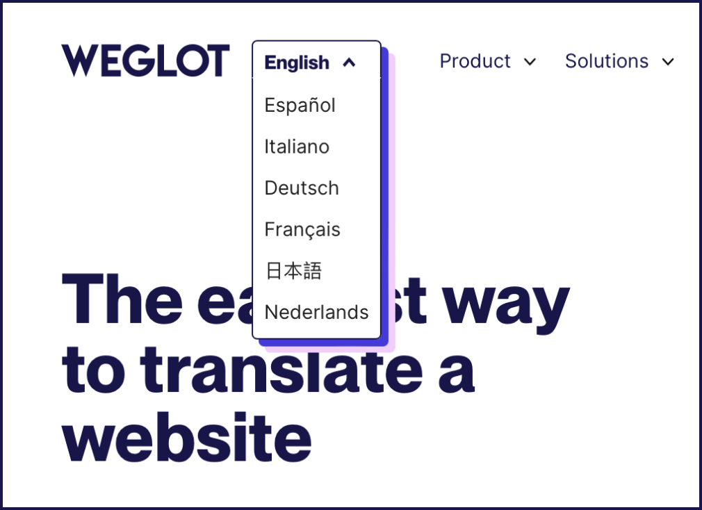 Weglot's language switcher offering different language options