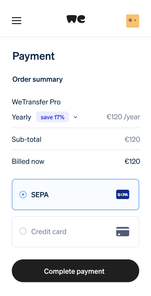 sepa-direct-debit-phone-ui-hero - Wetransfer SEPA Direct Debit interface (hero)