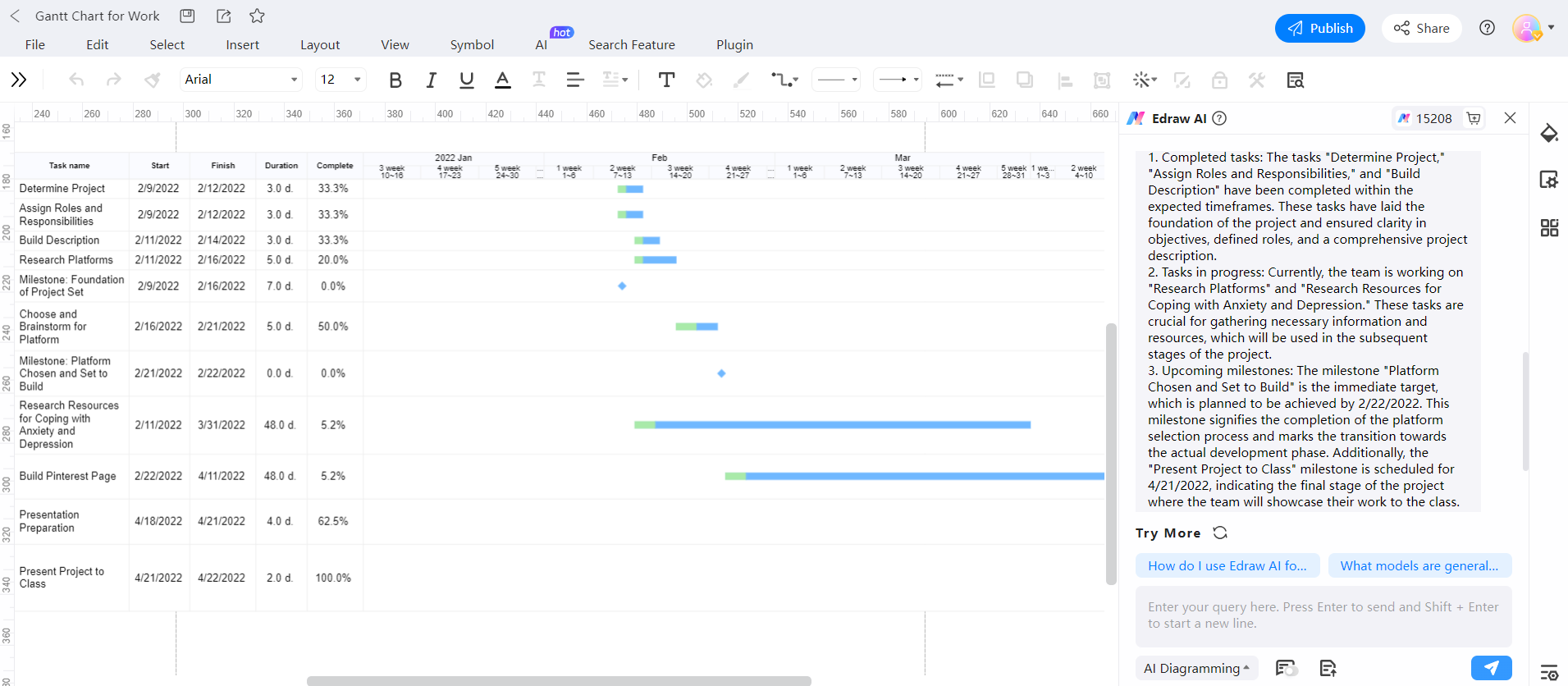 Gantt chart project progress monitoring by EdrawMax