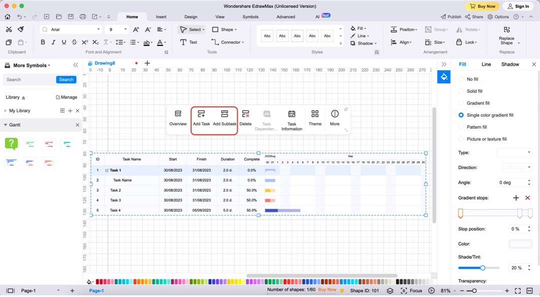 edrawmax add task/subtask feature