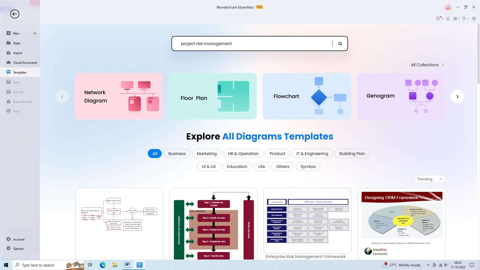 searching template in edrawmax