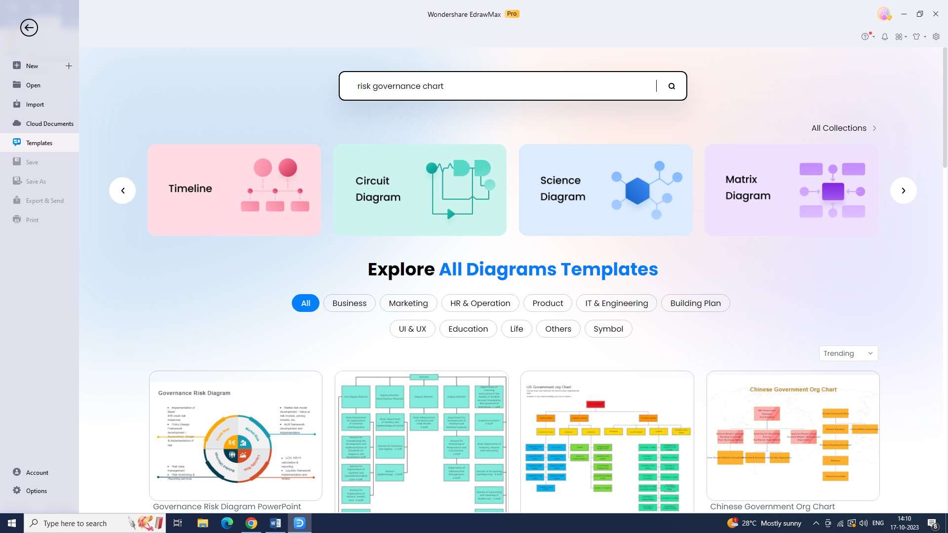 searching for a template in edrawmax