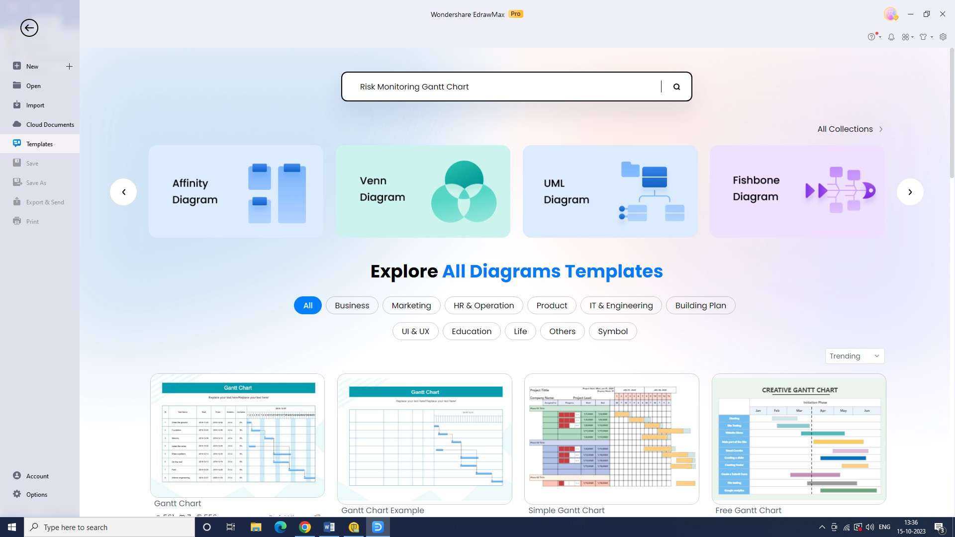 searching for a template in edrawmax