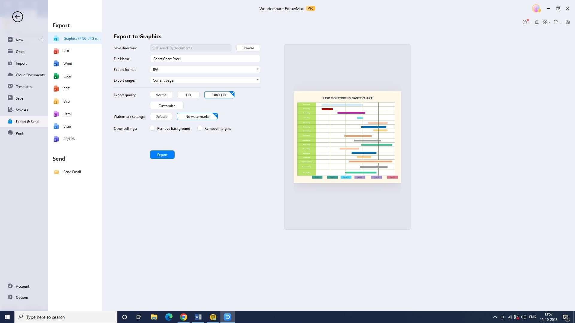 exporting the chart