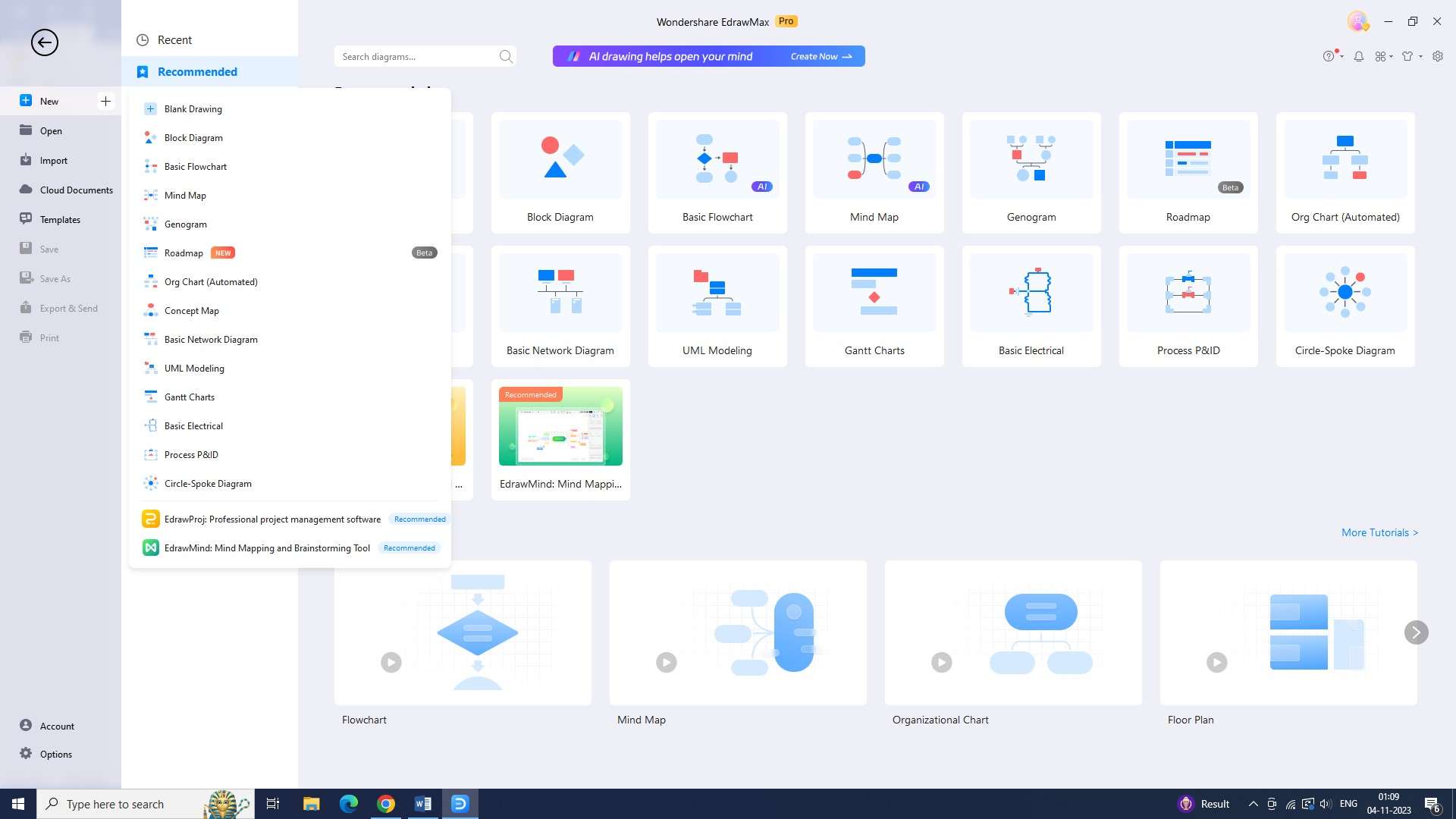 opening a new document in edrawmax