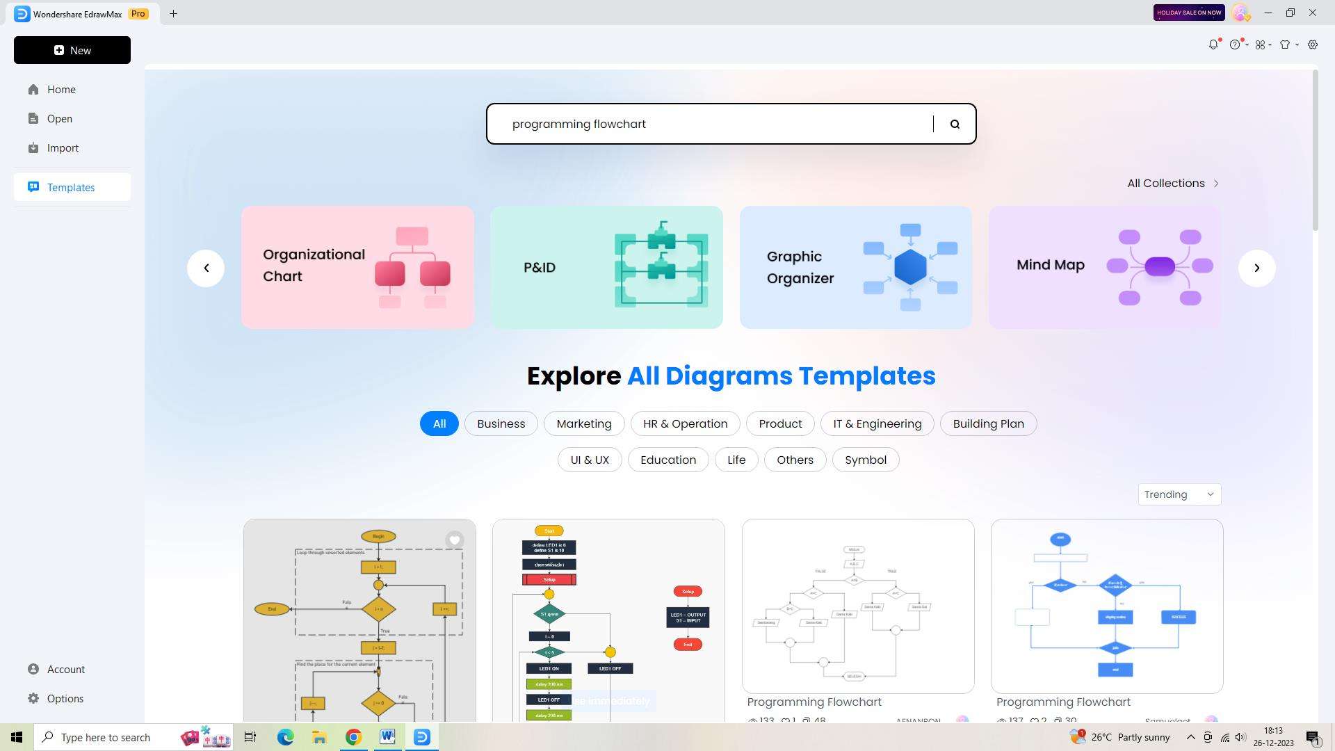 searching for a template in edrawmax