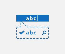 Illustration of a text search icon pointing to a text box.