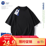 NASA GISS重磅260g纯棉短袖t恤男纯色圆领厚实不透纯白打底衫男女体恤上衣 黑色 L体重130-150斤