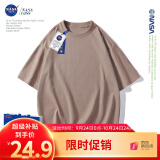 NASA GISS重磅260g纯棉短袖t恤男纯色圆领厚实不透纯白打底衫男女体恤上衣 浅咖色 XL体重150-170斤