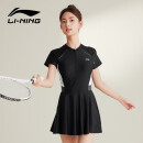 李宁（LI-NING）泳衣女连体裙式游泳衣遮肚显瘦抗氯速干温泉泳装546 黑色 L 