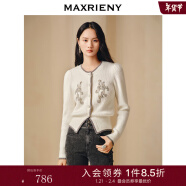 MAXRIENY【商场同款】2024春新款宫廷复古龙腾绣花钉珠套头毛衫修身上衣 米白 M/02