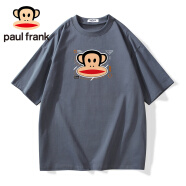 大嘴猴（paul frank）短袖t恤男2024秋冬纯棉时尚印花宽松重磅220g上衣铁灰XL