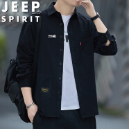 JEEP SPIRIT吉普衬衫男外套男士春秋季休闲百搭翻领衬衣男装上衣 黑色 L