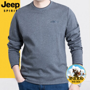 JEEP SPIRIT吉普休闲t恤男长袖季圆领厚款宽松体恤秋冬上衣打底套头衫0001 深灰色TS0001 XL码建议155-175斤