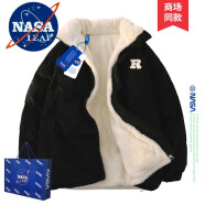 NASA LEAP棉服男士冬季羽面包绒服立领羊羔绒灯芯绒双面穿上衣加绒防寒外套 NA11黑色 L(建议130-150斤)