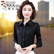 啄木鸟（TUCANO）衬衫女衬衣女2024 雪纺长袖年春秋装新款气质洋气 LYJ_8101_黑色-43# 2XL _【建议125-135斤】