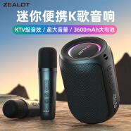 狂热者（ZEALOT） S62M 蓝牙音箱迷你便携式K歌手持麦克风KTV小音响手机无线户外对唱重低音炮播放器桌面通用音箱 双人K歌套装【经典黑】双话筒