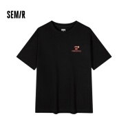 森马（Semir）【夏日T恤合辑】短袖T恤女中长款满印夏印花落肩上衣宽松显瘦凉感 A款凉感特宽松印花-黑色90001 165/88A/L