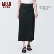 无印良品（MUJI）女式 麻混 弹力 直筒裙 长半身裙女春款裙子半裙 中长裙 女装 黑色 XL (165/74A)