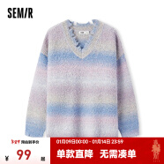 森马（Semir）毛衣女中长款宽松个性慵懒冬V领渐变条纹衫小众甜酷 紫色调00477 165/88A/L