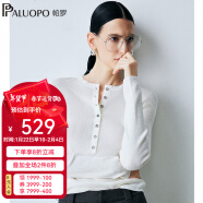 帕罗（PALUOPO）【60支精纺扬子纱可机洗】V领半开襟针织毛衫女美丽诺100羊毛细支 白色 M/160/100