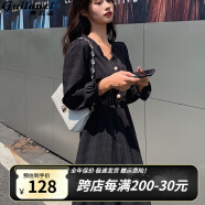 贵兰姿法式连衣裙女夏季新款2024年女神范小个子时尚气质小香风仙女裙子 黑色长 L【105-120斤】