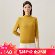 哥弟真的好（GIRDEAR）女装烟管领金属扣羊毛葱纱针织衫女A301144 姜黄 XL (5码)