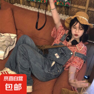 减龄气质设计感刺绣牛仔背带裤女秋冬大码胖mm复古洋气显瘦连体裤 蓝色刺绣牛仔背带裤单件 2XL码（建议125-140斤）