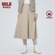 无印良品（MUJI）女式 弹力起毛 宽摆裙 休闲中长款A字半身裙子女款秋季 BE1P4C3A 浅米色 XS(150/58A)