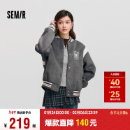 森马（Semir）外套女刺绣拼接撞色宽松夹克2024冬季仿毛呢棒球服109724108004