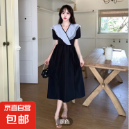 森系连衣裙女夏季新款时尚休闲甜美纯欲风中长款短袖裙子 黑色 XL建议115-125斤