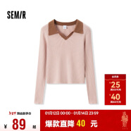 森马（Semir）毛衣女短款修身显瘦简约风2024秋撞色polo领毛衫复古109524107003