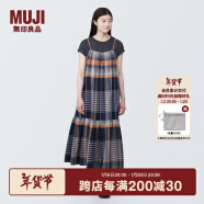 无印良品（MUJI）女式 马德拉斯格纹 吊带连衣裙女装裙子格子裙纯棉全棉 BC2IIA4S 深藏青色格纹 L 165/88A