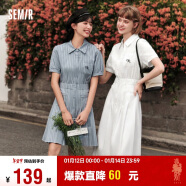 森马（Semir）连衣裙女翻领长裙文艺温柔系2024夏季收腰百褶衬衫裙109324114009