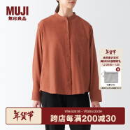 无印良品（MUJI） 女式 法兰绒 立领衬衫长袖格子上衣秋季白衬衣纯棉全棉 BCB41C2A 深橙色 L