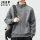 JEEP SPIRIT吉普外套男装卫衣男士秋冬季宽松休闲潮流立领上衣服 灰色 XL