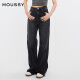 moussy 2024冬季女装新品休闲风水洗抓纹毛边直筒牛仔裤010HS611-0680 020黑色 00002/M