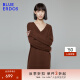 BLUE ERDOS女装春夏羊毛混纺气质V领中长款直筒连衣裙女 褐棕 165/84A/M