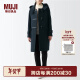 无印良品MUJI 女式羊毛混牛角扣大衣长款连帽毛呢呢子外套秋冬季 新年红 深藏青色2A L (165/88A)