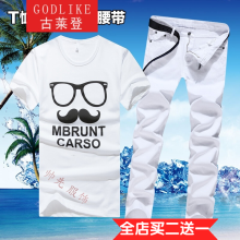 古莱登（GODLIKE） 短袖 男士T恤 胡子白/白裤 XL，L，M，XXL