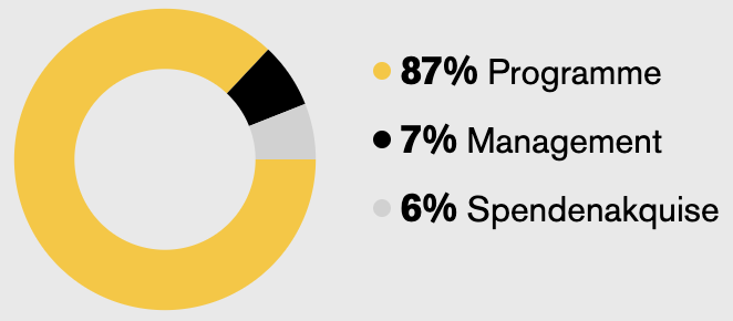 87% to programs, 8% to administration, 5% to fundraising.