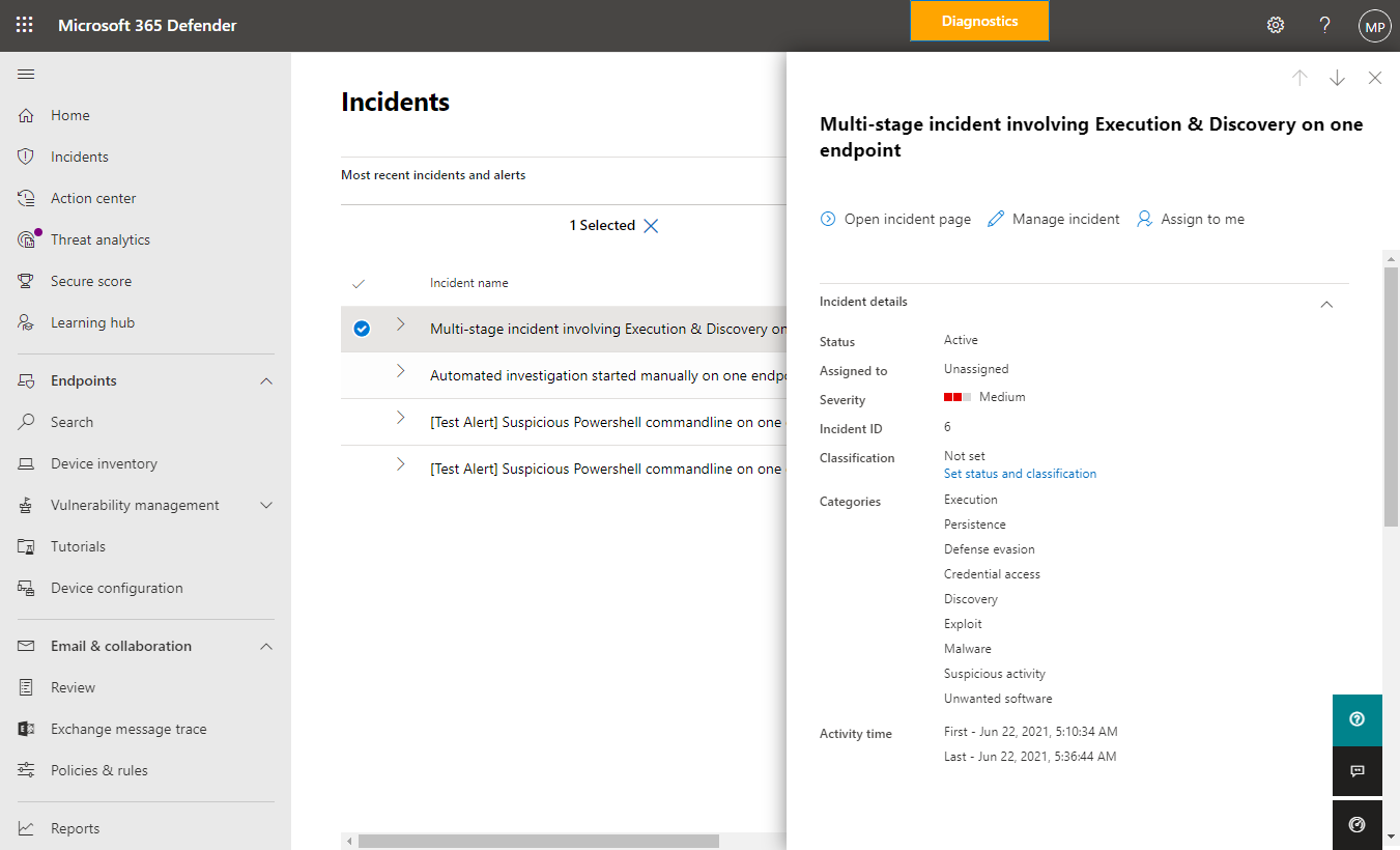 Screenshot of incident selected with flyout open