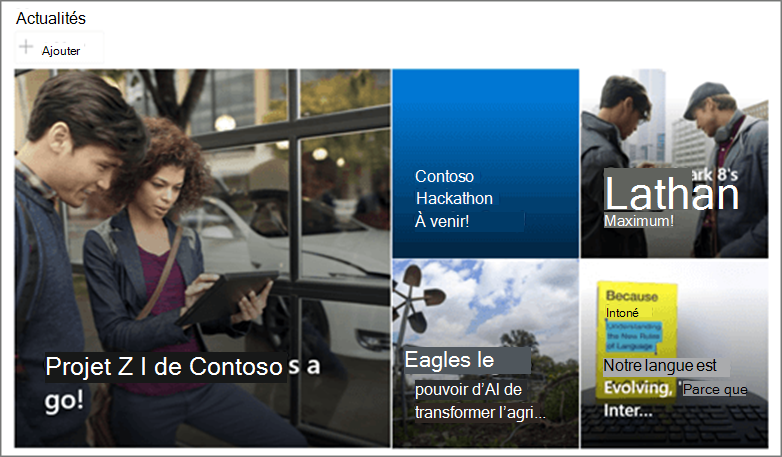 Capture d’écran du composant WebPart Actualités.